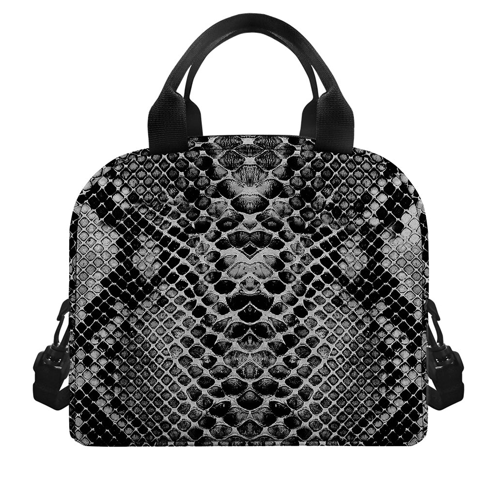 Grey And Black Snakeskin Print Insulated Lunch Bag