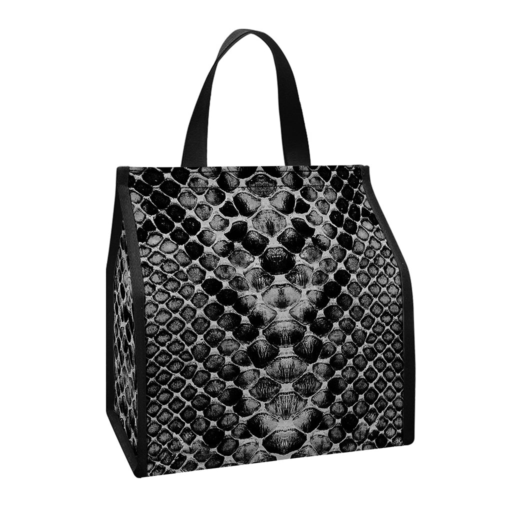 Grey And Black Snakeskin Print Insulated Lunch Tote