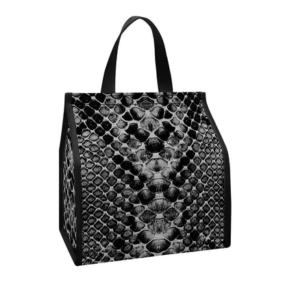 Grey And Black Snakeskin Print Insulated Lunch Tote