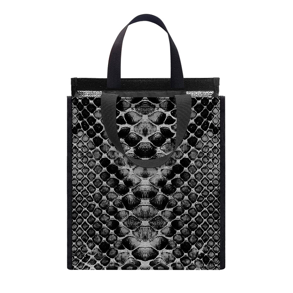 Grey And Black Snakeskin Print Insulated Lunch Tote