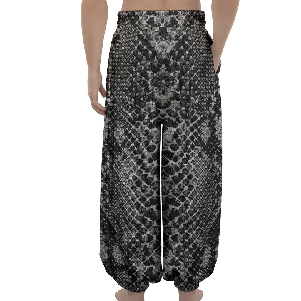 Grey And Black Snakeskin Print Lantern Pants