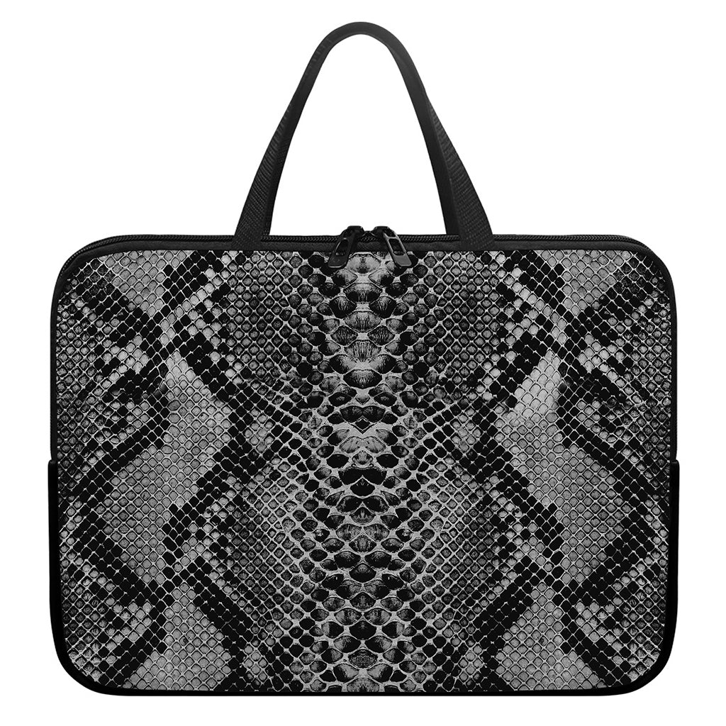 Grey And Black Snakeskin Print Laptop Sleeve With Handle