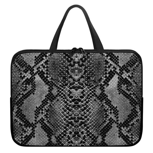 Grey And Black Snakeskin Print Laptop Sleeve With Handle