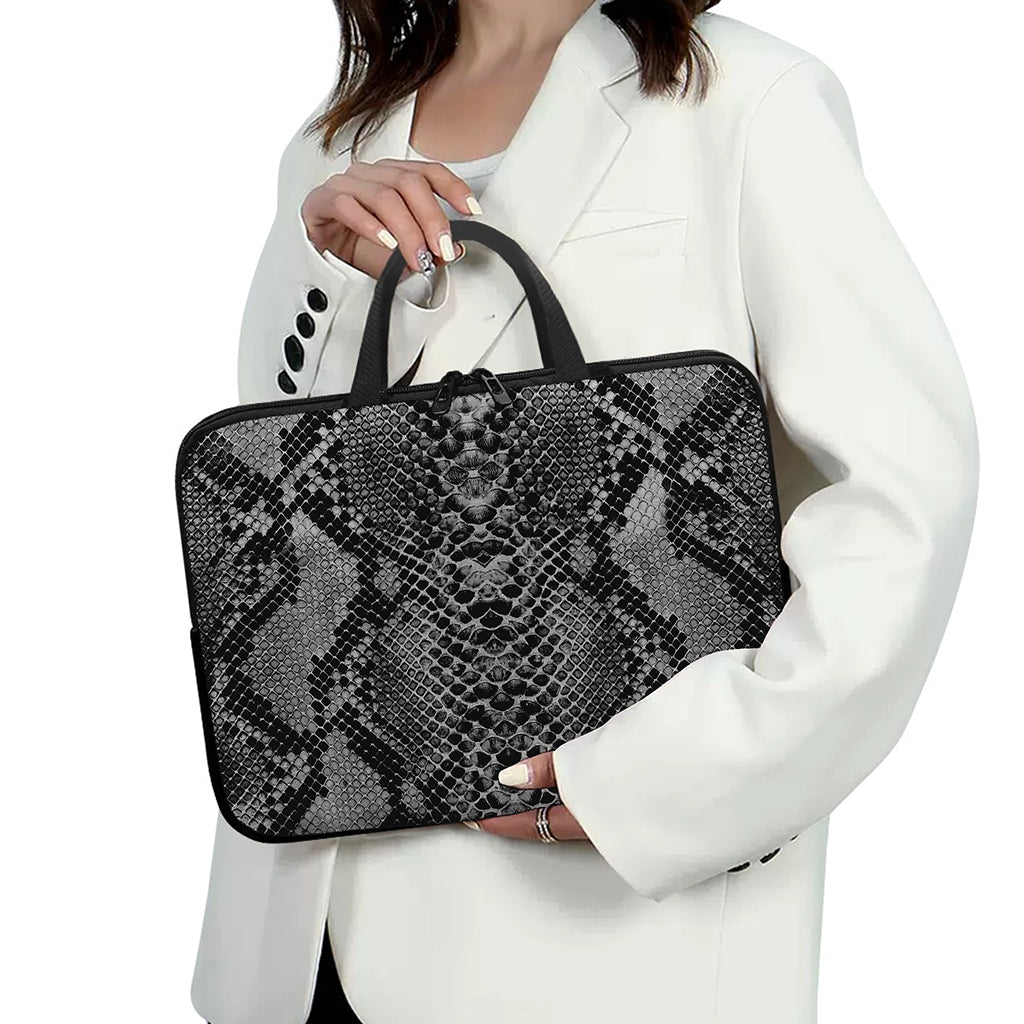 Grey And Black Snakeskin Print Laptop Sleeve With Handle