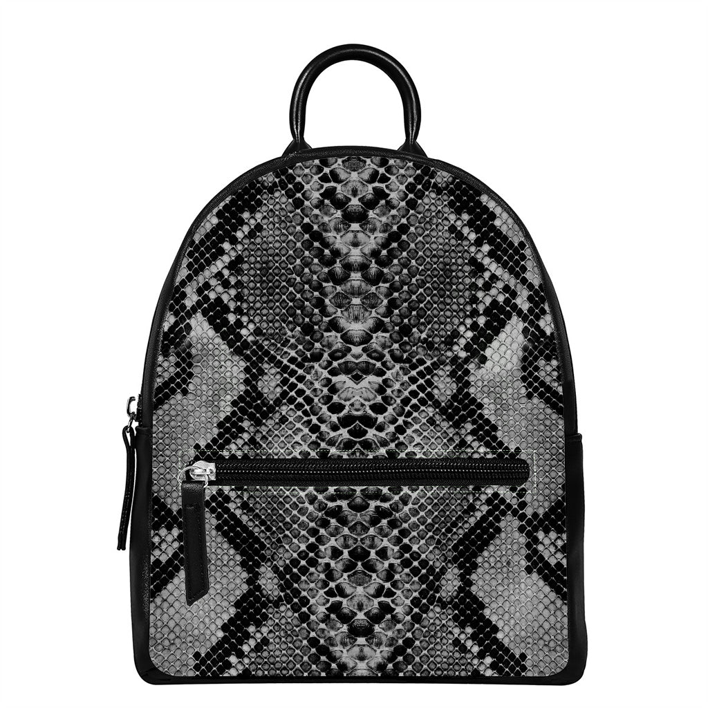 Grey And Black Snakeskin Print Leather Backpack