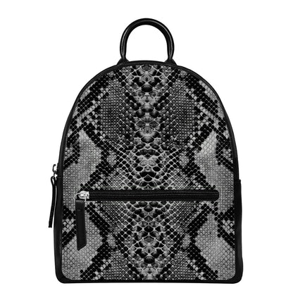 Grey And Black Snakeskin Print Leather Backpack