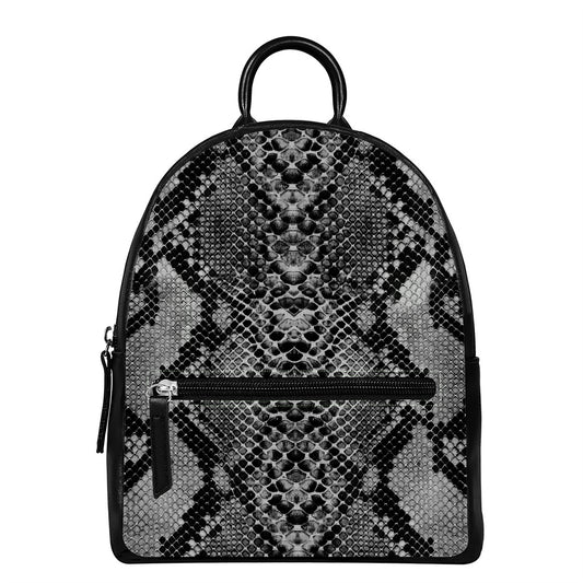 Grey And Black Snakeskin Print Leather Backpack