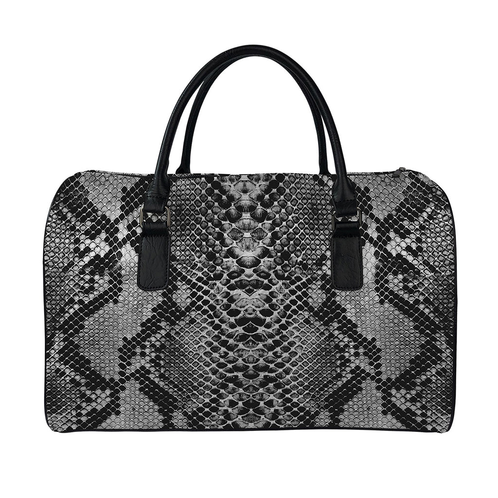 Grey And Black Snakeskin Print Leather Duffle Bag