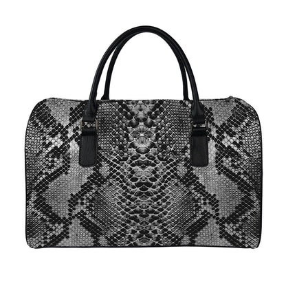 Grey And Black Snakeskin Print Leather Duffle Bag