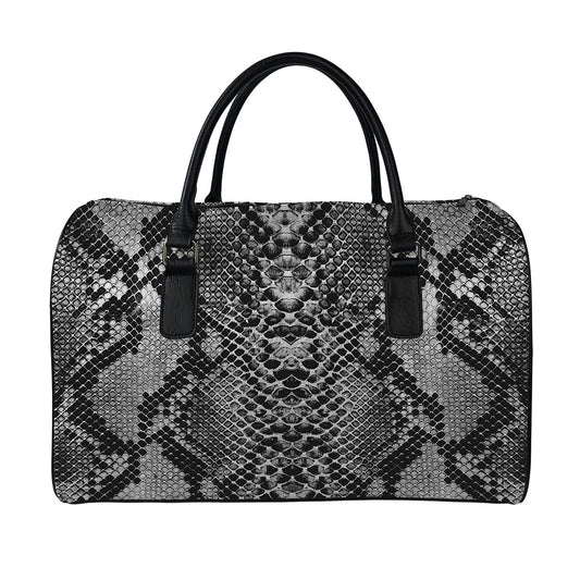 Grey And Black Snakeskin Print Leather Duffle Bag
