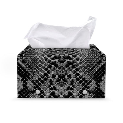 Grey And Black Snakeskin Print Leather Tissue Box Cover