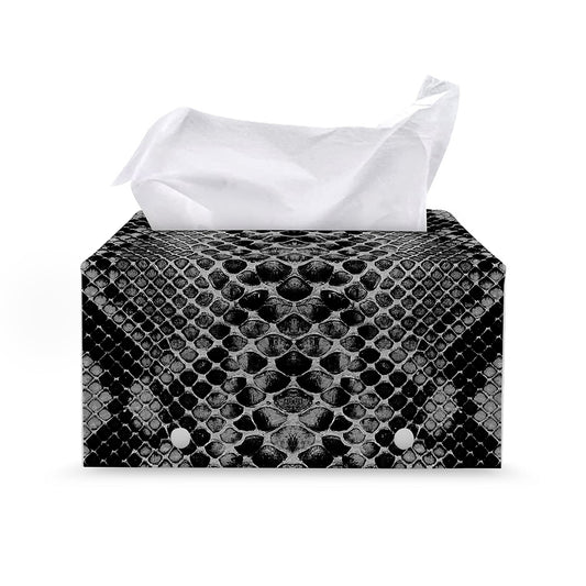 Grey And Black Snakeskin Print Leather Tissue Box Cover