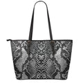 Grey And Black Snakeskin Print Leather Tote Bag With Zipper