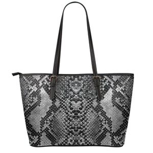 Grey And Black Snakeskin Print Leather Tote Bag