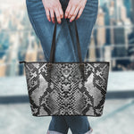 Grey And Black Snakeskin Print Leather Tote Bag