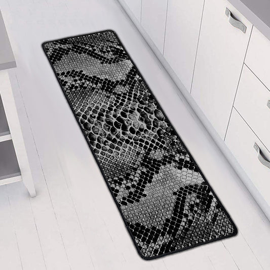 Grey And Black Snakeskin Print Long Kitchen Mat