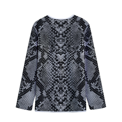 Grey And Black Snakeskin Print Long Sleeve Short Coat