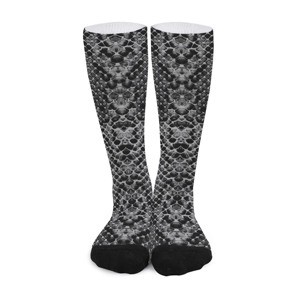 Grey And Black Snakeskin Print Long Socks