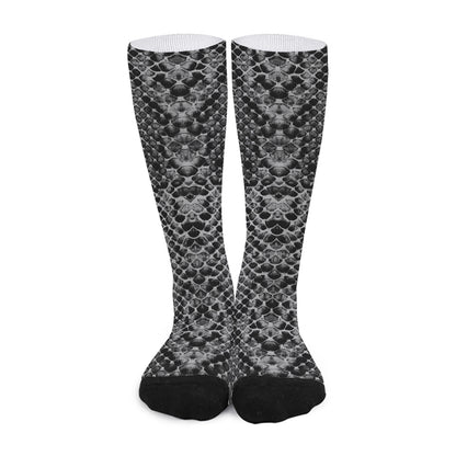 Grey And Black Snakeskin Print Long Socks