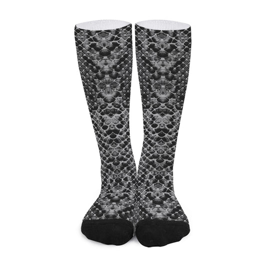 Grey And Black Snakeskin Print Long Socks