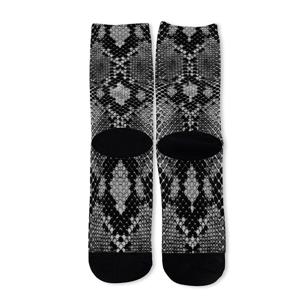 Grey And Black Snakeskin Print Long Socks