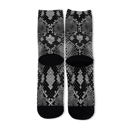 Grey And Black Snakeskin Print Long Socks