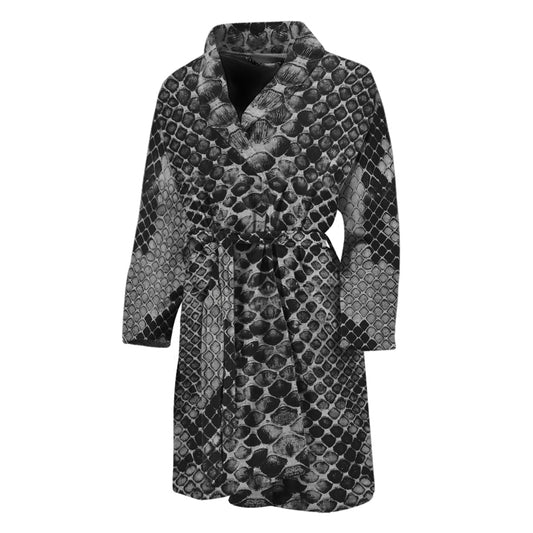 Grey And Black Snakeskin Print Men's Bathrobe