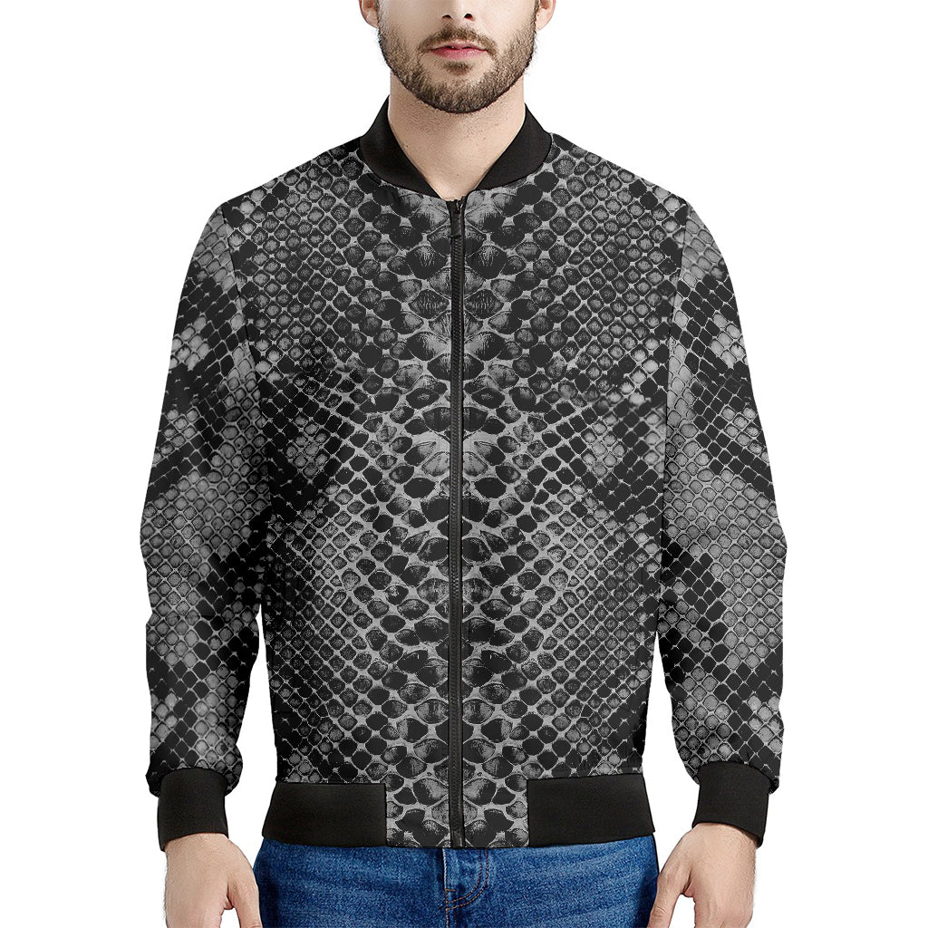 Grey And Black Snakeskin Print Men's Bomber Jacket