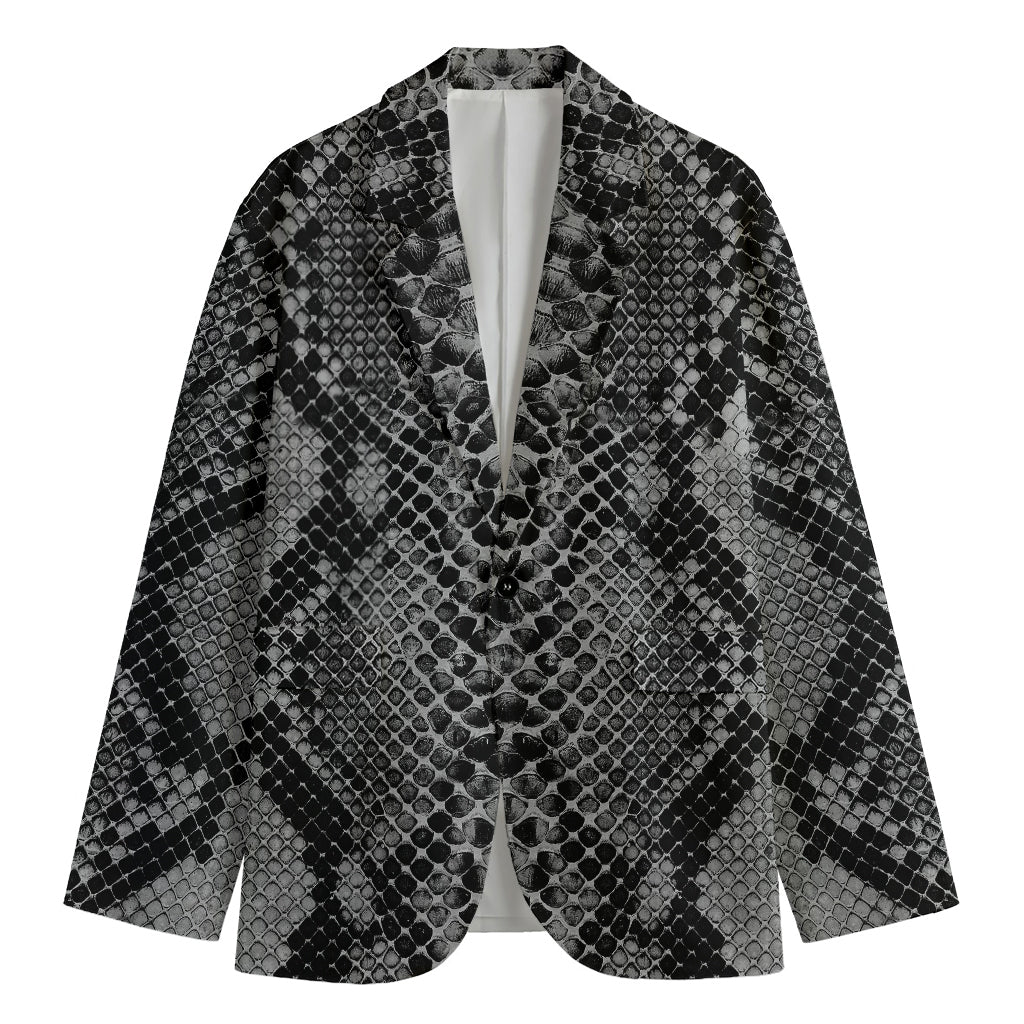 Grey And Black Snakeskin Print Men's Cotton Blazer