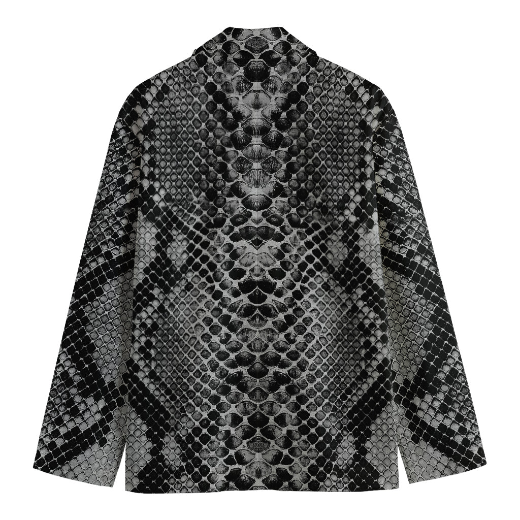 Grey And Black Snakeskin Print Men's Cotton Blazer