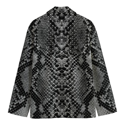 Grey And Black Snakeskin Print Men's Cotton Blazer