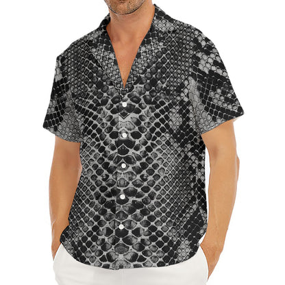 Grey And Black Snakeskin Print Men's Deep V-Neck Shirt