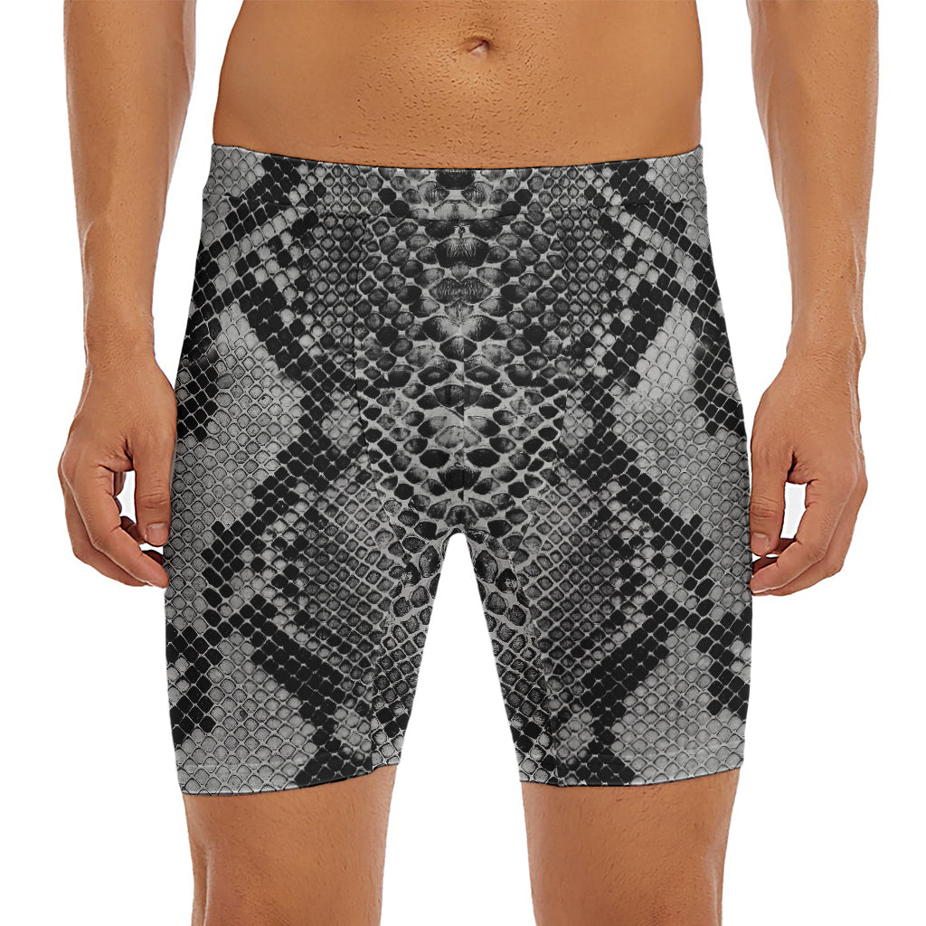 Grey And Black Snakeskin Print Men's Long Boxer Briefs