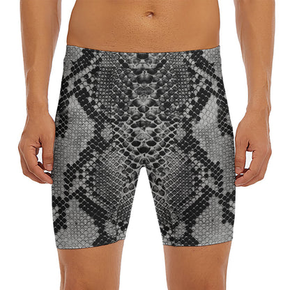 Grey And Black Snakeskin Print Men's Long Boxer Briefs