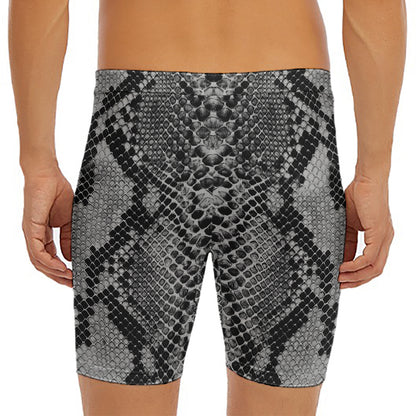 Grey And Black Snakeskin Print Men's Long Boxer Briefs