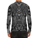 Grey And Black Snakeskin Print Men's Long Sleeve Rash Guard