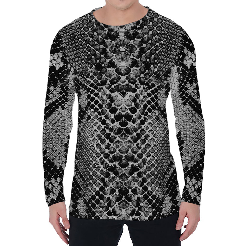 Grey And Black Snakeskin Print Men's Long Sleeve T-Shirt