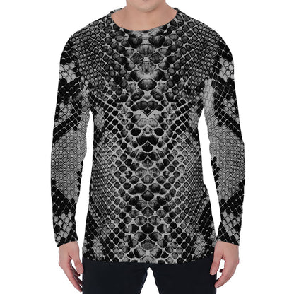 Grey And Black Snakeskin Print Men's Long Sleeve T-Shirt