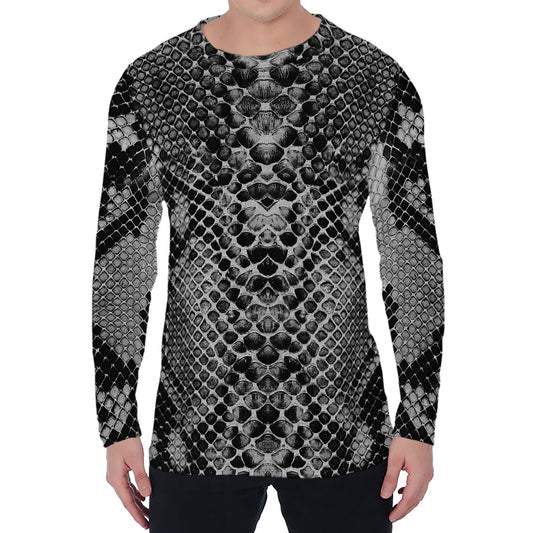 Grey And Black Snakeskin Print Men's Long Sleeve T-Shirt