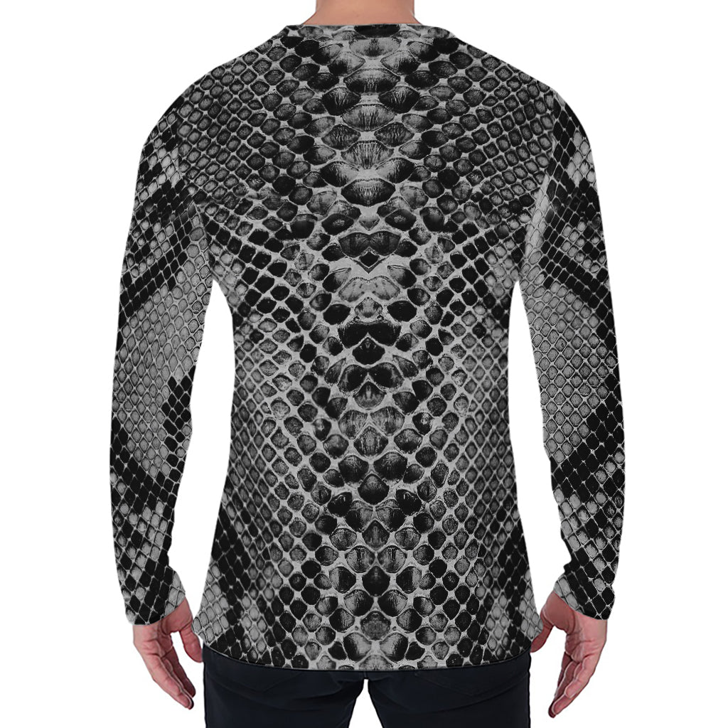 Grey And Black Snakeskin Print Men's Long Sleeve T-Shirt