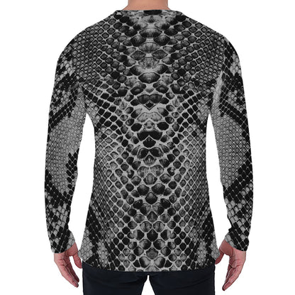 Grey And Black Snakeskin Print Men's Long Sleeve T-Shirt