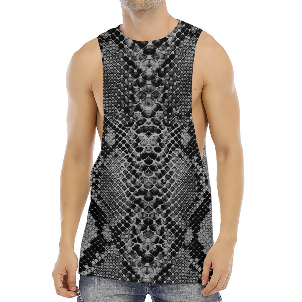 Grey And Black Snakeskin Print Men's Muscle Tank Top