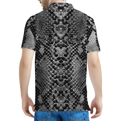 Grey And Black Snakeskin Print Men's Polo Shirt