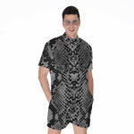 Grey And Black Snakeskin Print Men's Rompers