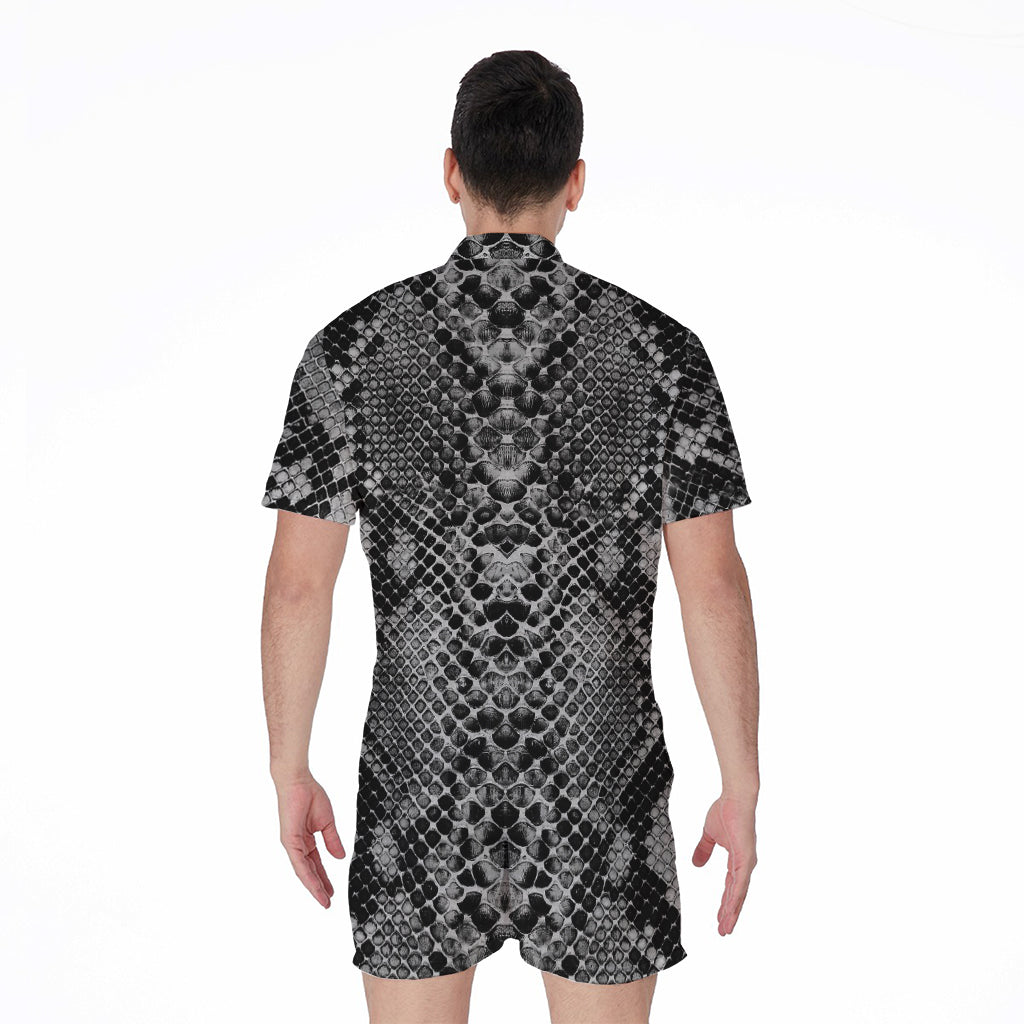 Grey And Black Snakeskin Print Men's Rompers