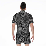 Grey And Black Snakeskin Print Men's Rompers