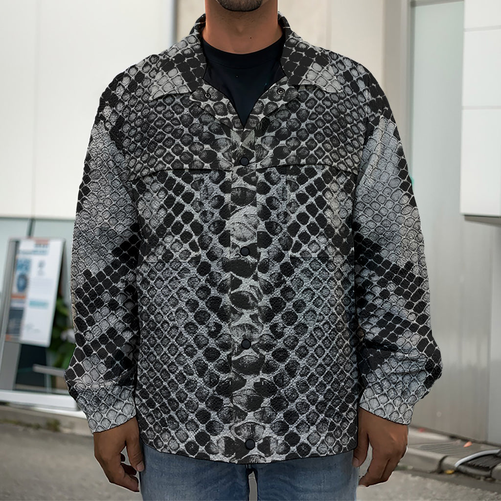 Grey And Black Snakeskin Print Men's Shirt Jacket