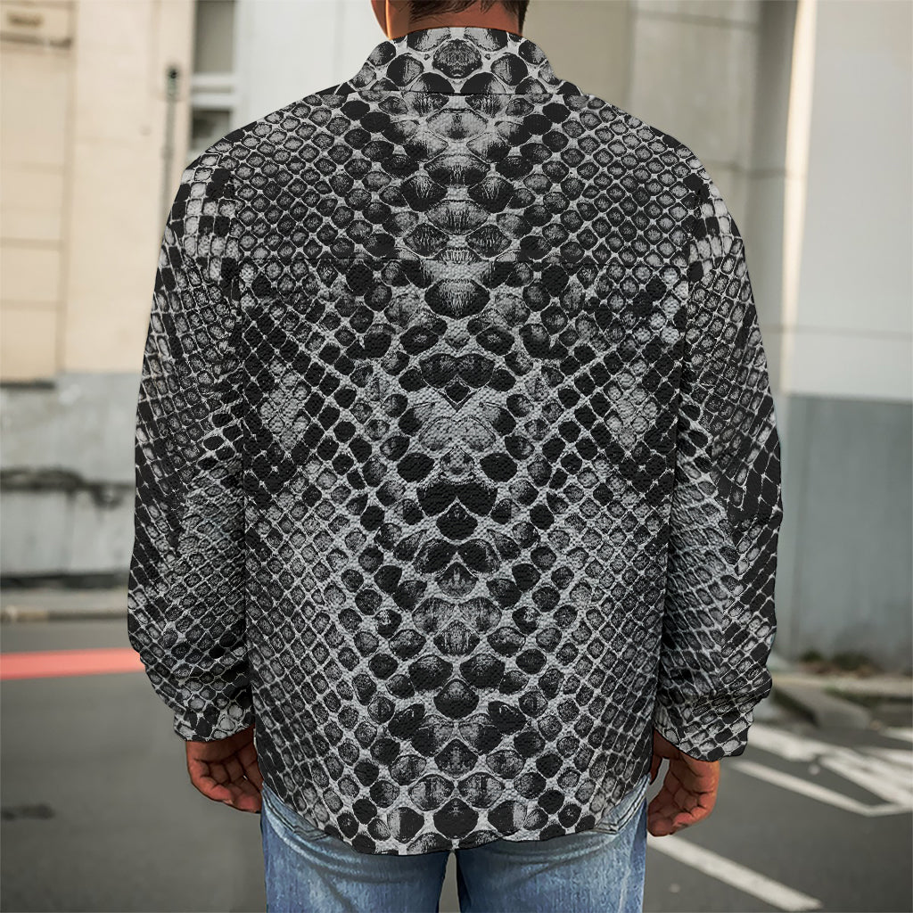 Grey And Black Snakeskin Print Men's Shirt Jacket