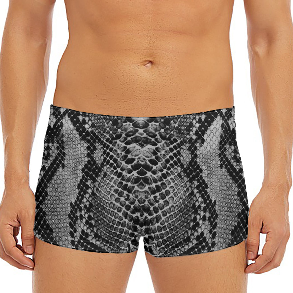 Grey And Black Snakeskin Print Men's Short Boxer Briefs