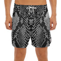 Grey And Black Snakeskin Print Men's Split Running Shorts